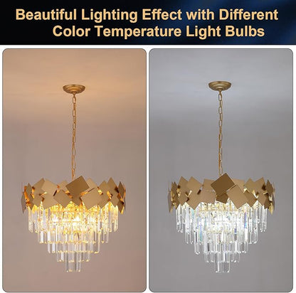 Modern Crystal Chandeliers Dining Room Chandelier over Table Gold Crystal Ceiling Pendant Light 24'' Chandelier k9 Luxury Hanging Lamp Fixtures Round Chandelier for Entryway Foyer Dining Room Bedroom