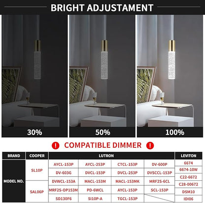 OKELI Modern Pendant Lights,LED Bubble Crystal Kitchen Island Light Fixtures,Mini Single Pendant Lighting for Kitchen Island,Bar,6W,6000K,Gold,3Pack