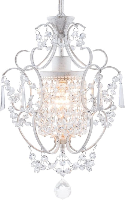 Modern Mini Chandelier,White Retro Crystal Light Fixtures Ceiling Mount 1 Light Small Crystal Chandeliers for Bedroom Elegant Hanging Lighting for Girls Room Dining Room Closet Kitchen Island