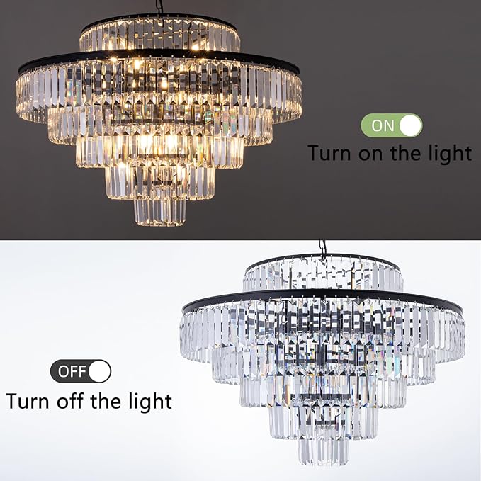 Wellmet Crystal Chandelier, 6-Tier Large Luxury Crystal Chandelier, 31'' Black Crystal Pendant Light for Living Room, Dining Room, Bedroom, Entryway, Hallway, Corridor,