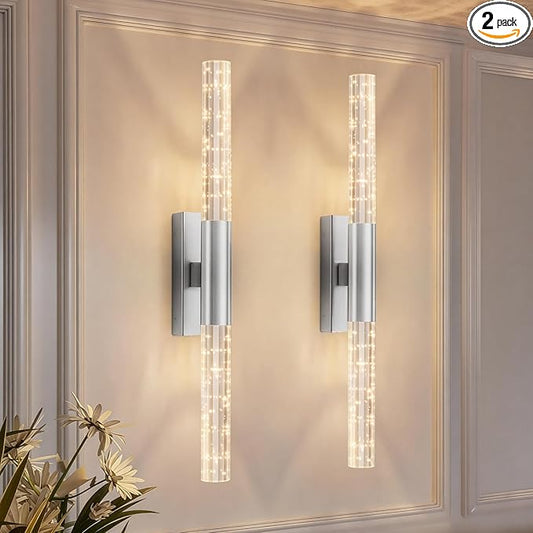 camuucci Battery Operated Wall Sconces Set of 2 Rechargeable Battery Powered Wall Light with 12000mAh Not Hardwired Dimmable Wall Lamp Fixtures for Bedroom Living Room Silver 25.6 Inches