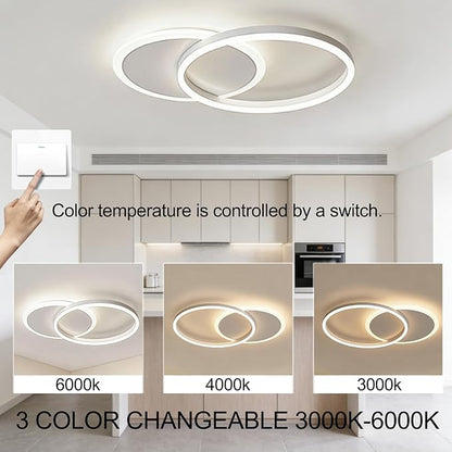 33W Double Ring LED Ceiling Light, 21.6 Inch Modern Flush Mount Ceiling Lamp, 3 Color Changeable 3000K-6000K, for Bedroom, Living Room, Kitchen, Hallway