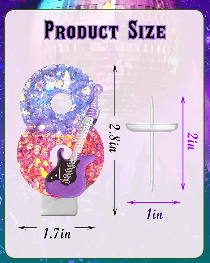 K-Pop Birthday Candle – Purple & Pink Glitter Music Theme Cake Candle with Guitar, Musical Party Decor for Girls, Teens, Kpop Fans (8)