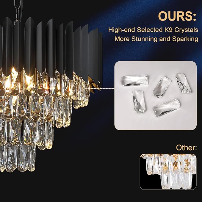 A AXILIXI Modern Crystal Chandeliers Black 20" Round Chandeliers for Dining Room 9 Lights Ceiling Pendant Light Fixtures 4 Tiers Contemporary for Living Room Bedroom Foyer