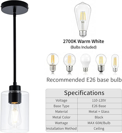 MAYNA 1-Pack Black Mini Pendant Light, Industrial Small Hanging Lamp with Bulb, Adjustable Rods Ceiling Fixture for Kitchen Sink, Hallway, Entryway