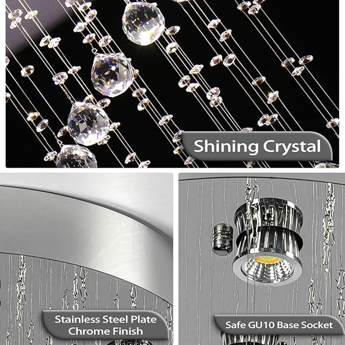 FRIXCHUR Spiral Crystal Chandelier Modern Raindrop Flush Mount Pendant Light for High Ceilings 5-Lights K9 Crystal Ball Chandeliers for Dining Room Kitchen Hallay D15.7 * H35.4