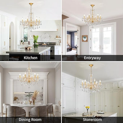 Crystal Chandelier Light Fixture, Modern K9 Crystal Chandeliers for Dining Room, 6-Lights Gold Ceiling Light, Adjustable Hanging Pendant Light Fixture for Living Room Entryway Kitchen Island Hallway