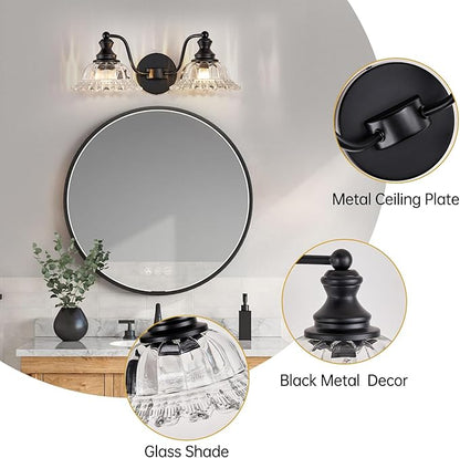 XIEDUN Farmhouse Bathroom Light Fixtures Black Vanity Lights for Bathroom 2 Light Vanity Light Fixtures