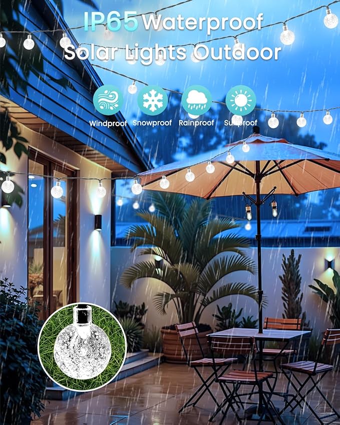 2-Pack 72FT 120 LED White Crystal Globe Solar String Lights Outdoor, Waterproof Solar Powered Fairy Lights for Outside, 8 Lighting Modes Patio Decorations for Garden Yard Porch Wedding Party Tree