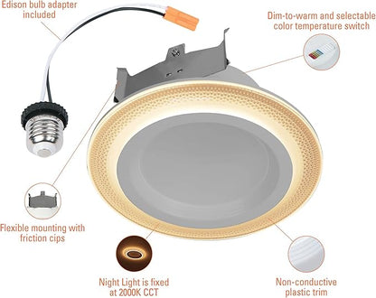 HALO RL Night Light 4 in LED Recessed Downlight with Night Light Mode, 700 Lumens, Selectable CCT 2700K-5000K, Dim-to-Warm, Matte White - RLNL4079FSD2W1EWH