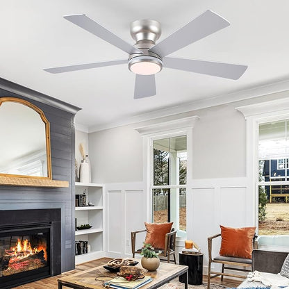 RGB Ceiling Fans with Lights, 46" Flush Mount Ceiling Fan with Remote APP, RGB+3CCT Dimmable Led Light, Reversible 6 Wind Speeds&2H Timer, Low Profile Modern Fan Light Fixture for Bedroom Party Silver