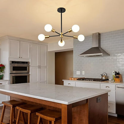 RUIYEY Modern Sputnik Light Fixture,Semi Flush Mount Ceiling Light Black and Gold Mid Century Chandeliers for Bedroom,Dining Room,Kitchen Island,Living Room,Bedroom,Farmhouse