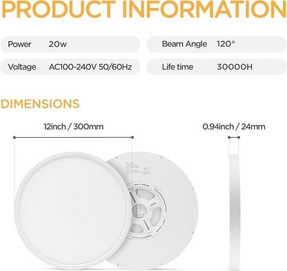 TALOYA 2 Pack 12 Inch LED Flush Mount Ceiling Light Fixture for Living Room Basement Closet Hallway Laundry Room Porch,20W Equivs to 200W 3000k/3500K/4000k/5000K/6500k