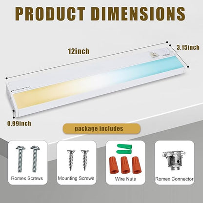 Ansen Hardwired Under Cabinet Lighting, 12in 10W LED Light for Kitchen/Closet, 666.7lm, CRI>92, R9>90, Dimmable, 5 Color Temperature, 2700K-5000K(Warm White, Cool White, Daylight)