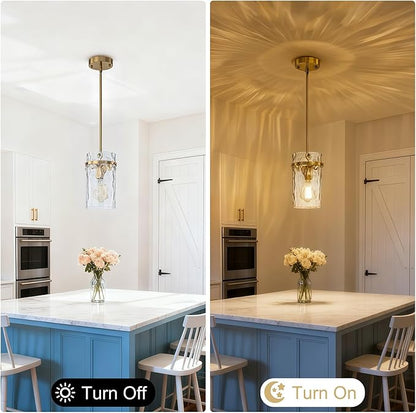 Brass Hammered Glass Pendant Light, 5.5" Brushed Gold Island Pendant Lights Vintage Kitchen Island Light Gold Pendant Light Fixtures Dining Room Light Island Lights Pendant Lighting 1 Pack