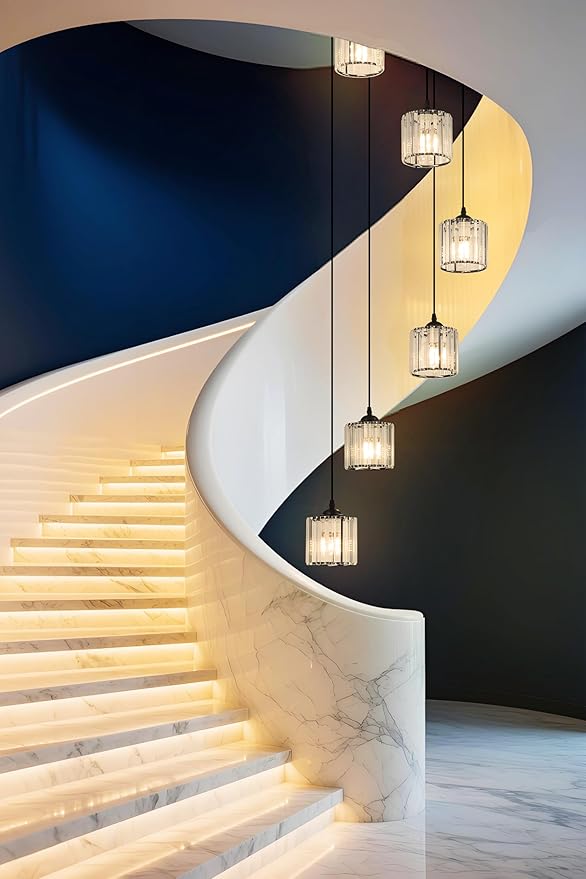 Long Chandeliers for High Ceilings,Modern Crystal Pendant Light,Raindrop Drop Lamp,Hanging Flush Mount Lighting Fixtures for Spiral Staircase,Foyer,Entryway,Living Room,Black (21 Lights)