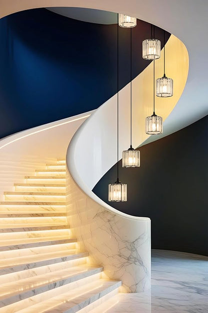 Long Chandeliers for High Ceilings,Modern Crystal Pendant Light,Raindrop Drop Lamp,Hanging Flush Mount Lighting Fixtures for Spiral Staircase,Foyer,Entryway,Living Room,Black (21 Lights)
