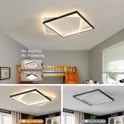 Shine LUEST Black Modern LED Bedroom Ceiling Light Dimmable Flush Mount Ceiling Light Fixture 22" Square Ceiling Lamp with Remote Control Kitchen Lighting Fixture Ceiling,Suitable for Bedroom,Hallways