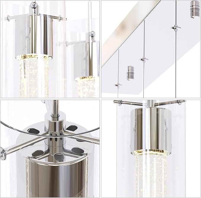 Tawson Alice 4-Light Chandelier Pendant Ceiling Light, Integrated Led and Bubble Glass, for Kitchen Island, Hallway, Entryway, Passway, Dining Room, Bedroom, Balcony, Living Room