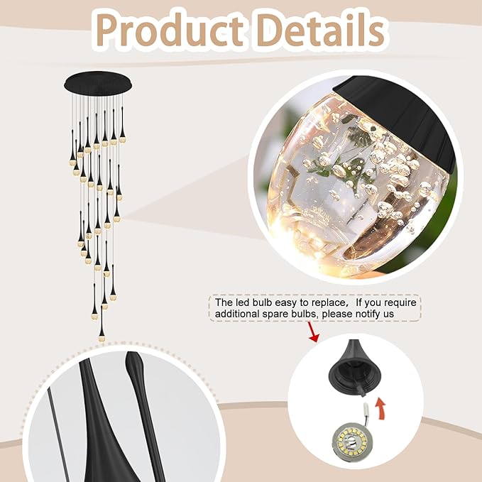 ykolupty H138''Modern Crystal Chandelier for High Ceiling,Large Spiral Crystal Chandeliers,Luxury Raindrop Foyer Chandeliers,Hanging Pendants Lighting for Entryway, Staircase,Hallways,Living Room