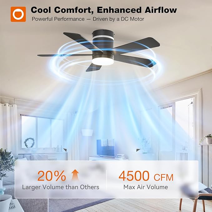 addlon RGB Ceiling Fans with Light, 42‘’ Low Profile Flush Mount Small Ceiling Fan, Remote Control/APP Control, Reversible, Sleek Modern Fan for Bedroom, Living Room, Kids Room, Indoor/Outdoor, Black