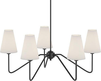 Electro bp;30" Dia 5-Arm Classic Chandeliers Matt Black with White Linen Shades,Light Fixture for Dining Room,Living Room,Bedroom,E12,200W;