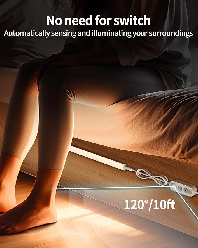 Motion Sensor Dimmable Under Cabinet Lighting, 6000K White, Plug-in, Linkable LED Closet Light Bars, 12-inch 3 Pack