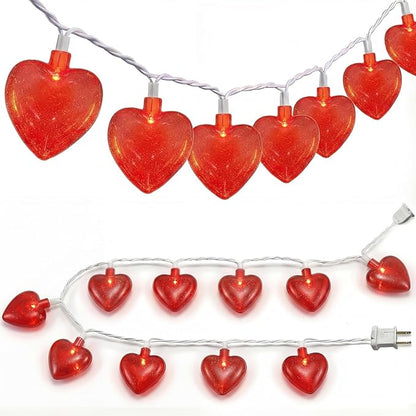SUNSGNE Red Heart String Lights Valentines Lights, 8.5FT Plug in Fairy String Lights with 10 LED Red Heart Bulbs for Indoor Outdoor Home Room Party Wedding Valentine's Decor, White Wire
