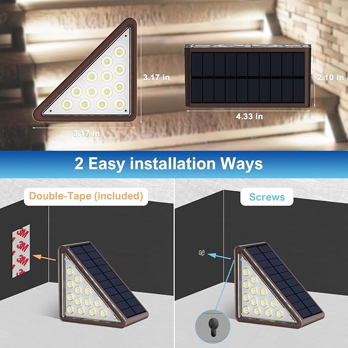 Solar Step Lights Outdoor Waterproof IP65,Cool White Brown Solar Stair Lights, Outdoor Light Decor for Stair, Deck, Step, Porch and Outside Patio, 12 Pack