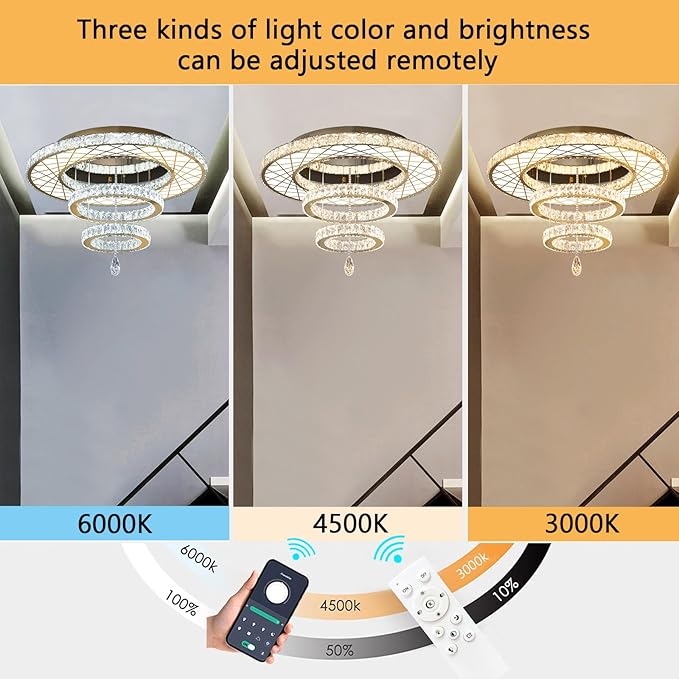 HAIXIANG LED Chandeliers for Dining Room Ceiling Light, 32in Flush Mount Chandelier Light Fixtures with Dimmable Lights Bright Lighting for Living Room Bedroom Entryway Gold