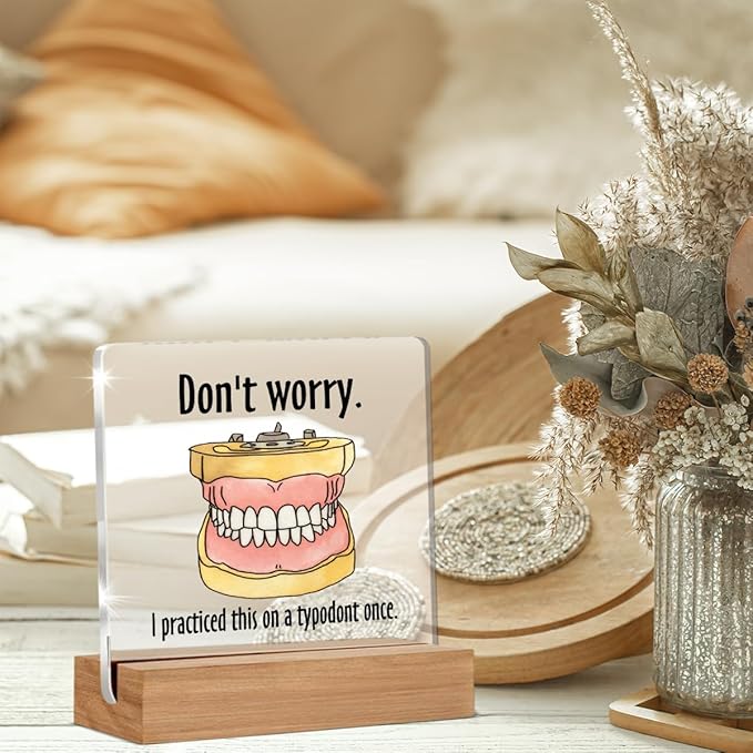Funny Dental Gifts for Women Men Friends Coworker, Christmas Birthday Gifts for Dental Assistant Hygiene Hygienist Student Acrylic Plaque Office Desk Decor 4 × 4 Inch