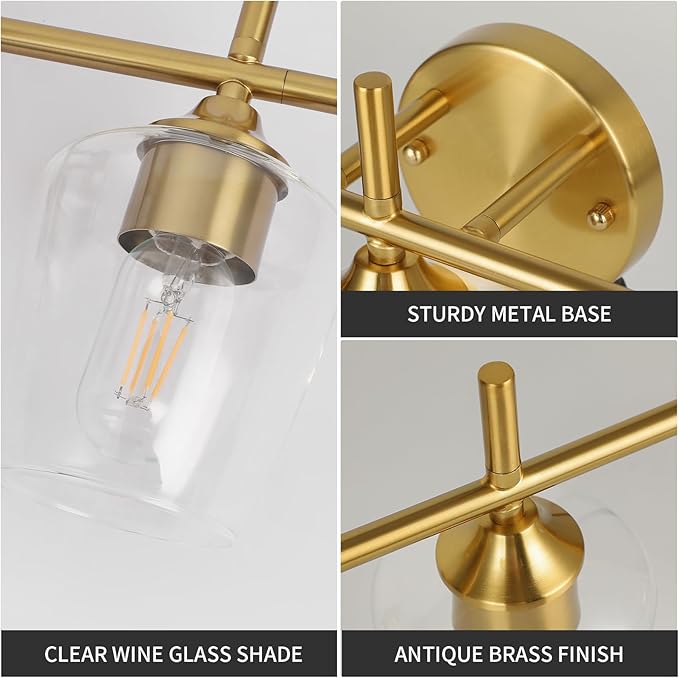 Bathroom Vanity Light, 5-Light Brushed Gold Modern Bathroom Light Fixtures with Clear Shades, Vanity Lighting Fixtures Over Mirror (Exclude Bulb)