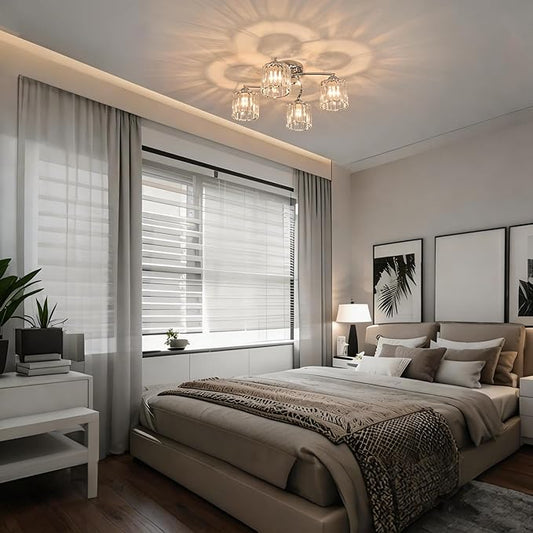 Crystal Chandelier, Modern Elegant Ceiling Light E26 Base Easy Installation Durable Metal Frame for Living Room Bedroom Dining Room, Silver (Style B)