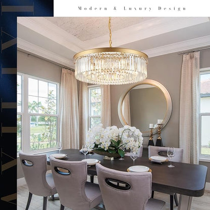 A AXILIXI Gold Crystal Chandeliers 30" Modern Round Chandelier 12-Lights 3-Tier Crystal Ceiling Chandelier Light Fixture Brass Luxury Crystals Chandeliers for Dining Room High Ceilings Entryway Foyer