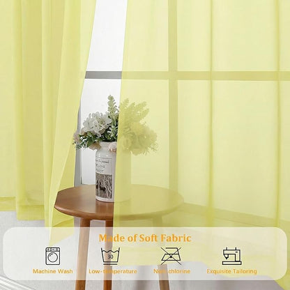 Gwine Short Kitchen Sheer Curtains 36 Inch Length - Light Filtering Voile Small Half Window Curtain for Basement, Rod Pocket Cafe Curtains for Bathroom Cabinet, 42Wx36L Inch, 2 Panels, Lemon