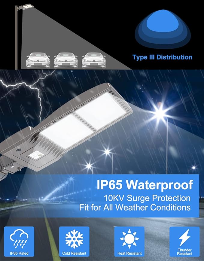 KUKUPPO 320W LED Parking Lot Light 48000LM Dusk to Dawn, UL Listed Industrial Grade LED Shoebox Parking Pole Light 5000K IP65 Outdoor Commercial Area Lighting Arm Mount 100-277VAC