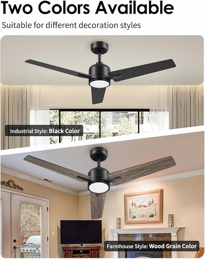 Newday 52 inch Ceiling Fans with Lights and Remote, Black 3 Blade Outdoor Fans for Patios -Dimmable Indoor DC Motor, 6 Speed, Quiet Noiseless, 3 CCT, Reversible, High CFM