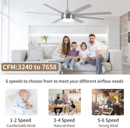 YUHAO 62 Inch Brushed Nickel Ceiling Fan with Light and Remote Control.Noiseless,Dimmable,3CCT,6 Speeds Reversible, DC Ceiling Fans for Indoor or Covered Outdoor Use.ETL Listed