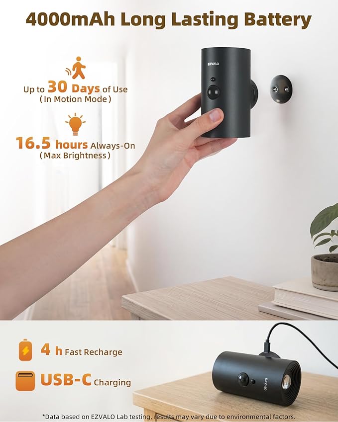 EZVALO Motion Sensor Wall Light, 4000mAh Rechargeable Battery Operated Wall Sconce, RGB & 3 Color Temps with Remote, Wireless Ambient Light for Living Room, Hallway, Apartment (2 Pack, Black)