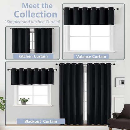 Simplebrand Halloween Black Window Valance for Kitchen 14 Inches Long 2 Panels Set, Blackout Valance Curtains for Living Room, Grommet Short Privacy Kitchen Curtains for Bedroom Kids Room, 40" Wx14 L
