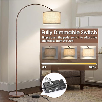 Dimmable Arc Floor Lamps for Living Room, Mid Century Floor Lamp, Antique Bronze Standing Lamp with Adjustable Hanging Shade, Tall Pole Lamp Reading Light for Bedroom, Over Couch, 9W LED Bulb Included