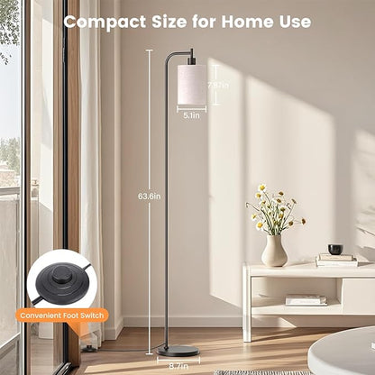 SIBRILLE Floor Lamp with Linen Shade, Dimmable Tall Standing Lamp with Remote Control & 3 Color Temperatures, Modern Floor Lamps for Living Room Bedroom Office Corner, 9W LED Bulb Included