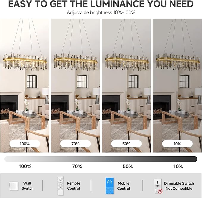 Gold Led Modern Crystal Chandelier: 39.3" Rectangle Linear 3 Color Dimmable Chandeliers for Dining Room Over Table-Luxury Rectangular Contemporary Oval Light Fixture for Living Room Bedroom Foyer