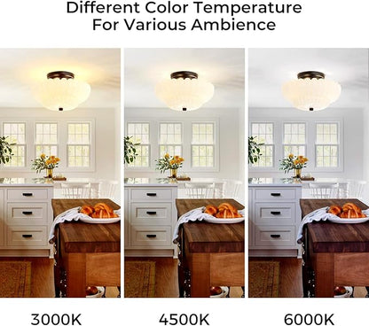 Semi Flush Mount Ceiling Light Fixture Vinatge Black Ceiling Lights Mid Century Modern Milk White Glass Close to Ceiling Lighting Fixtures for Bedroom Hallway Foyer Bathroom Kitchen Laundry Room