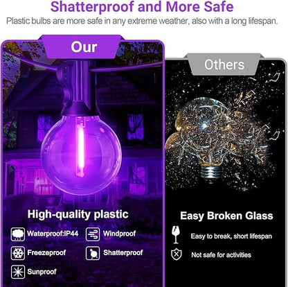 LAMPHOME G40 LED Outdoor Halloween String Lights, 2 Pack 26FT Patio Lights with 12+1 Edison Shatterproof Bulbs(1 Spare), Connectable Outside Lights for Backyard Porch Halloween Christmas Decor, Purple