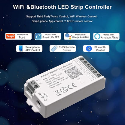C05W RGBCCT LED Controller, Tuya WiFi 2.4G RF, 6Pin PWM for SMD FCOB Strip, APP & Voice Control, Compatible with Alexa Google Home, Compatible with WR01RF RC03RFB RC04RFB RC05RFB Remote