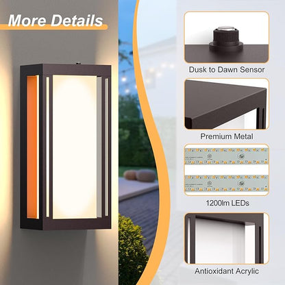 Dusk to Dawn Outdoor Wall Sconce, 3000K LED Outdoor Wall Lights Fixture for Patio, Waterproof Wall Mount Outside Light, 14.5in Bronze Outdoor Lanterns for Porch Door, 1 Pack