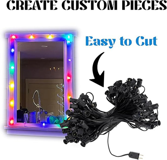Holiday Lighting Outlet C7 Christmas Light String, Patio and Event Lighting, Black Cord, 12" Socket Spacing SPT-1 (25'')