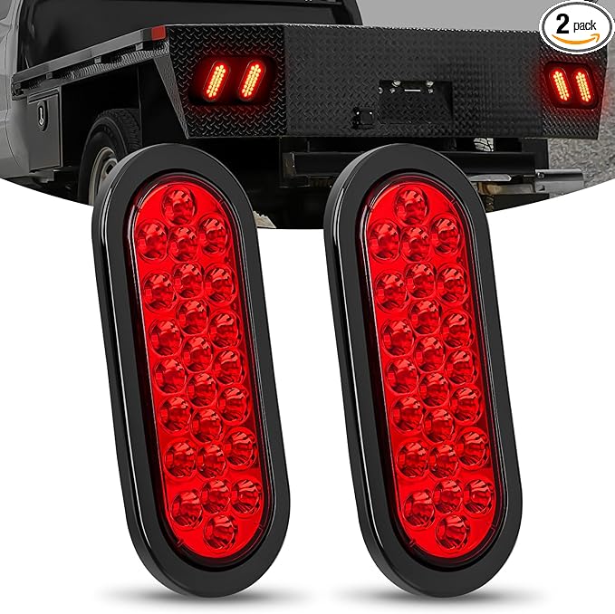 Nilight 6Inch Oval Trailer Tail Light 2PCS Red 24LED Stop Brake Turn Marker Lights w/Flush Mount Grommets Plugs IP67 Waterproof for 12V Truck ATV UTV Bus RV Camper