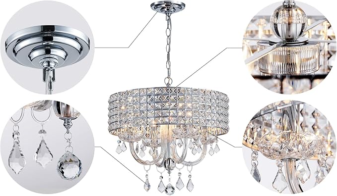 Saint Mossi 4-Lights K9 Crystal Chandelier Modern Chandelier Light Fixture, Crystal Pendant Light Fixture Modern Ceiling Light Fixtures,H17 x D18,Chain Adjustable